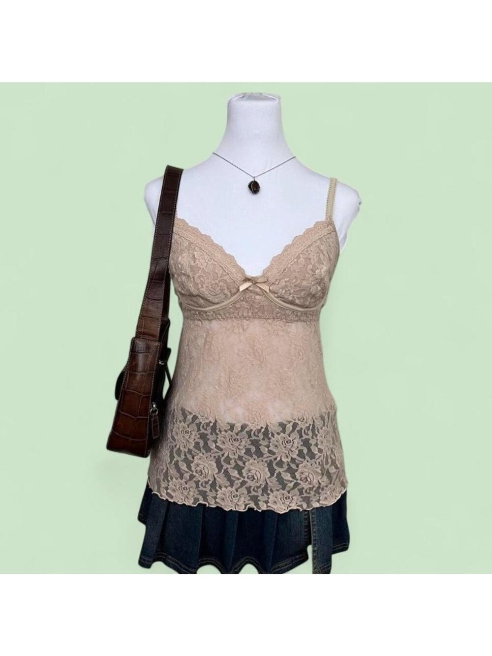 y2k beige lace girly coquette dainty sexy cami tank top